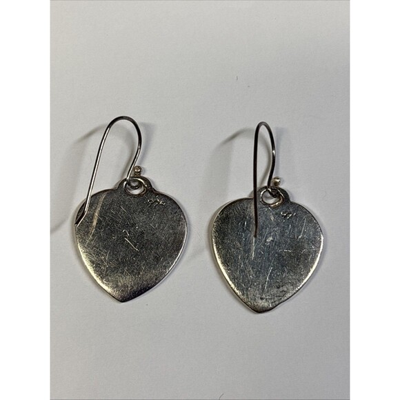 Vintage .925 Sterling Silver Heart Shaped Dangle Earrings Cute No Stones - Picture 4 of 6